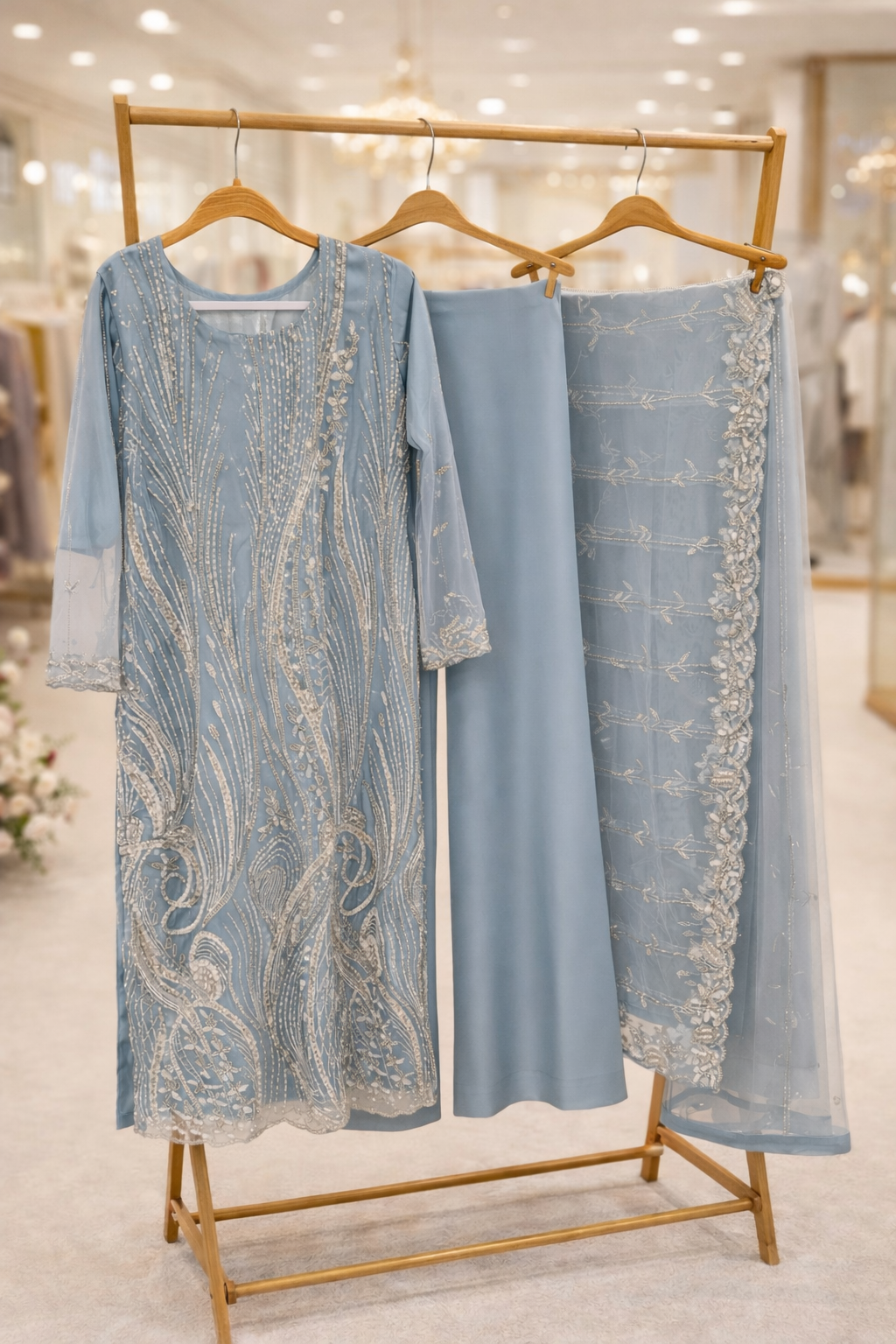 3 Piece Net Silk | LM Ameela - Enchanted Blue
