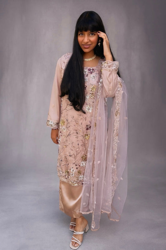 3 Piece Net Silk | LM Dubai Blush