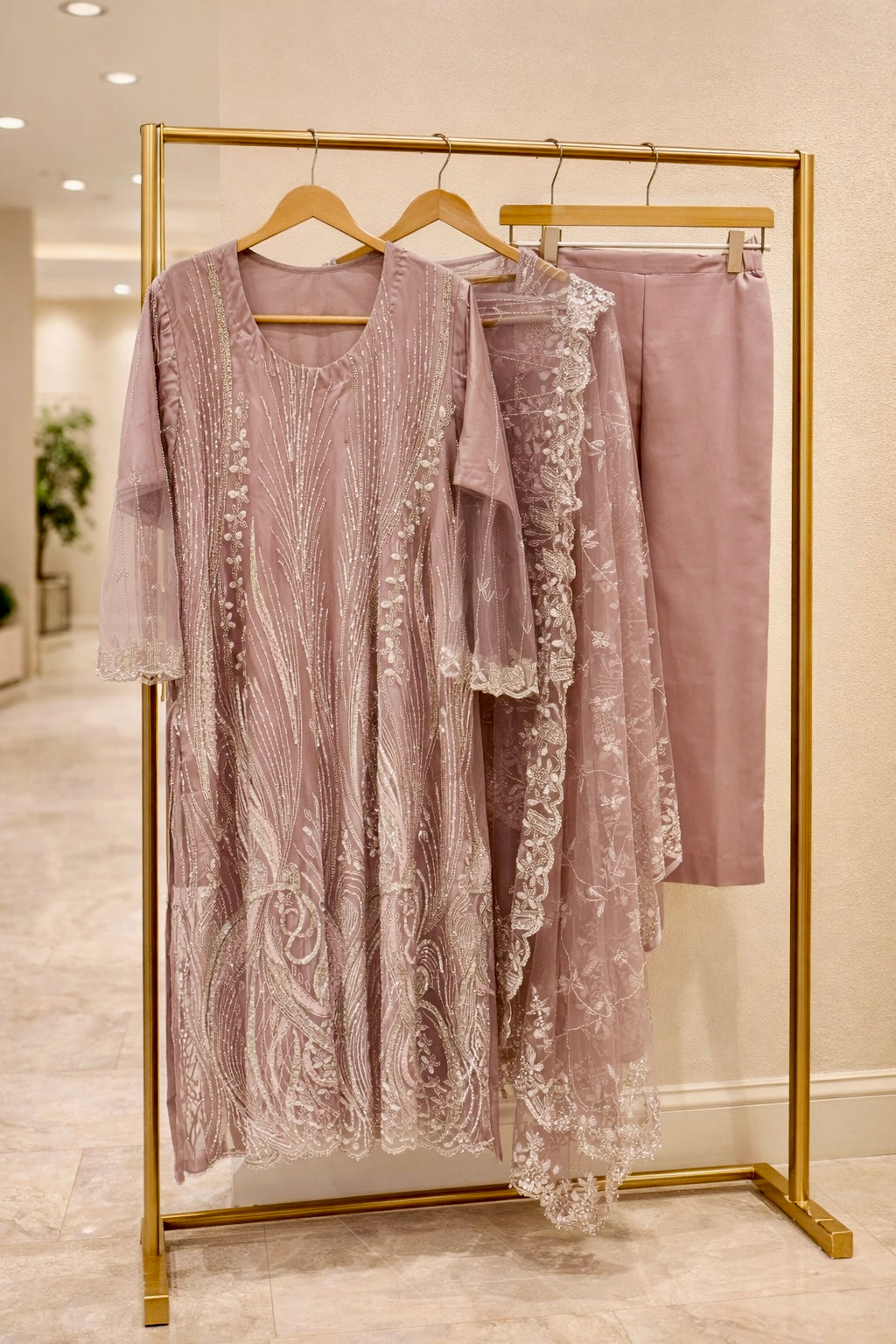 3 Piece Net Silk | LM Ameela - Aurora Pink