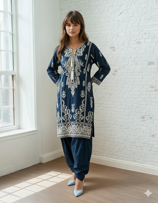Three piece suit, embroidered, simple matching dupatta