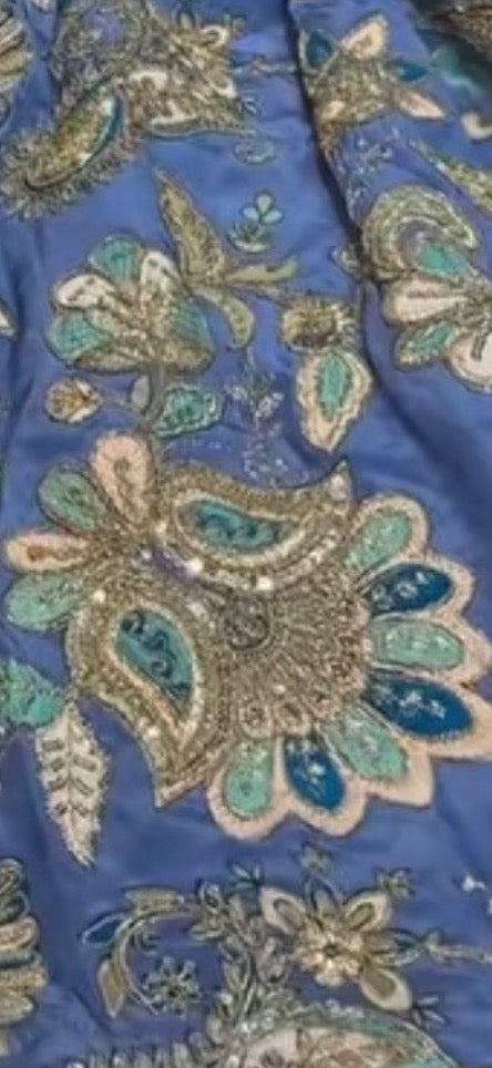 3 Piece Embroidered Satin Silk | LM Malika Blue