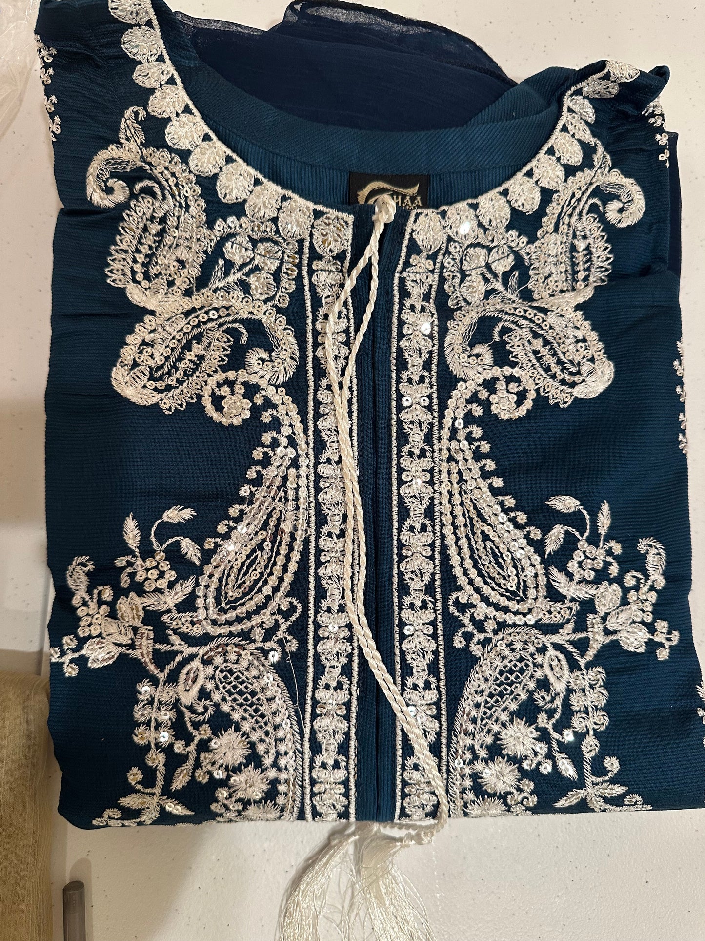 Three piece suit, embroidered, simple matching dupatta