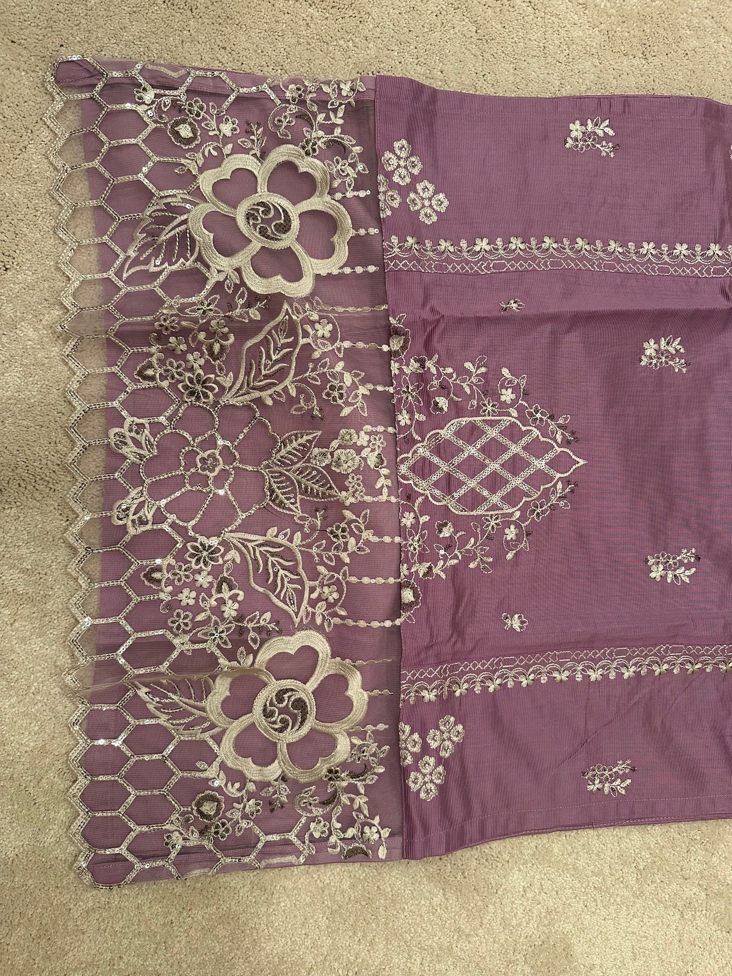 Three Piece Suit, Embroidered Shirt, Simple Matching Shalwar and Simple Matching Dupatta