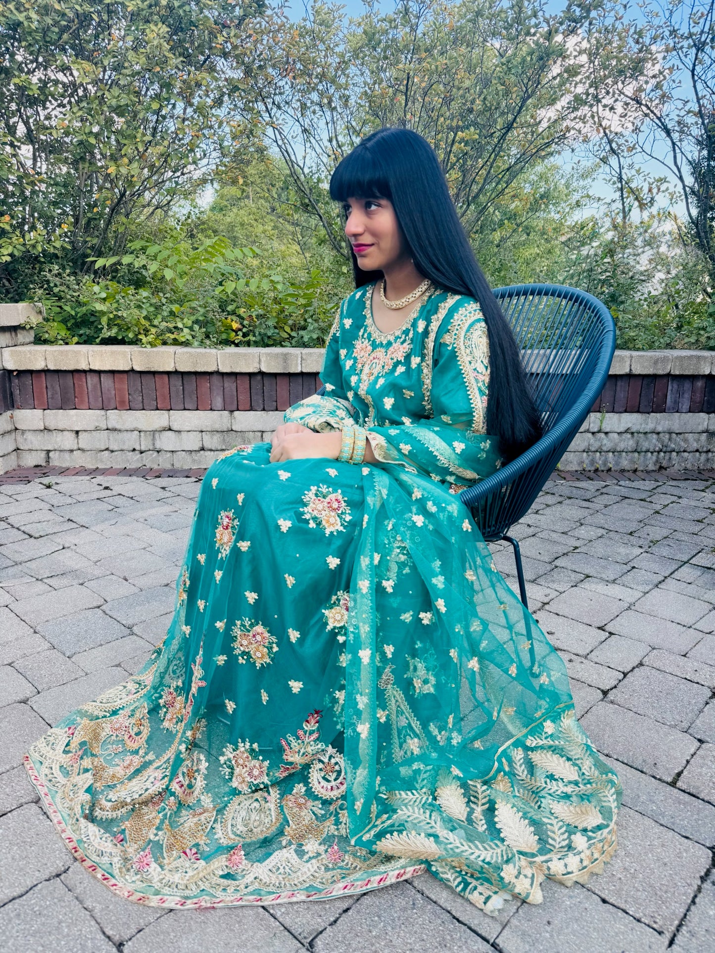 3 Piece Net Silk | YK Royal Emerald