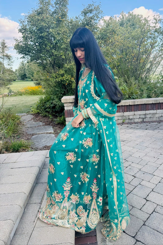 3 Piece Net Silk | YK Royal Emerald
